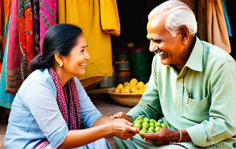 힌디어로 토론하기 - A vibrant, bustling Jaipur market scene on a sunny day. A cheerful Thai female tourist, modestly dre...