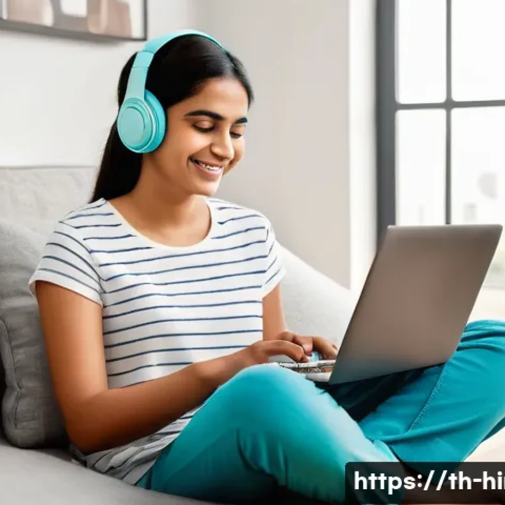 힌디어와 아유르베다 - **Learning Hindi with Modern Tech**
Prompt: A cheerful young woman, aged around 25-30, with a wa...