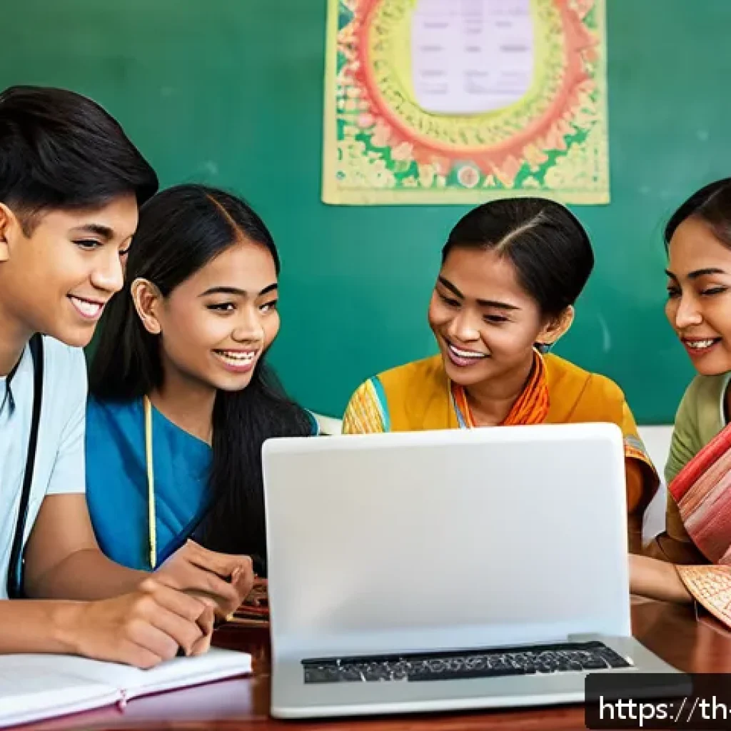 힌디어 사용 인구 - A vibrant digital classroom scene in a Southeast Asian setting where a diverse group of young adults...