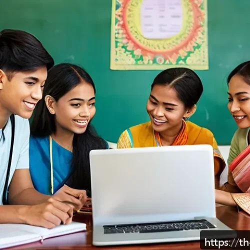Home 31 힌디어 사용 인구 - A vibrant digital classroom scene in a Southeast Asian setting where a diverse group of young adults...